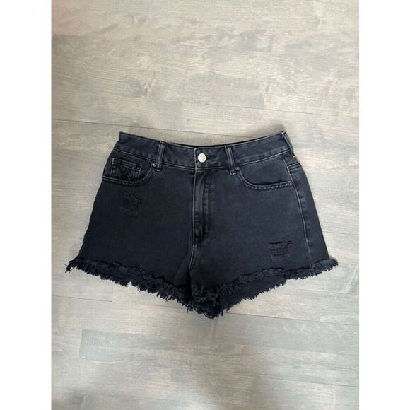PacSun Black Ripped High Waisted Denim Festival Shorts - Picture 3 of 5